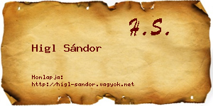 Higl Sándor névjegykártya